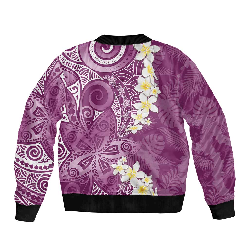 Pink Polynesian Tribal Frangipani Tropical Vibe Sleeve Zip Bomber Jacket LT14 - Polynesian Pride