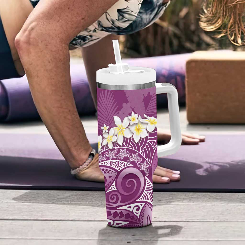 Pink Polynesian Tribal Frangipani Tropical Vibe Tumbler With Handle
