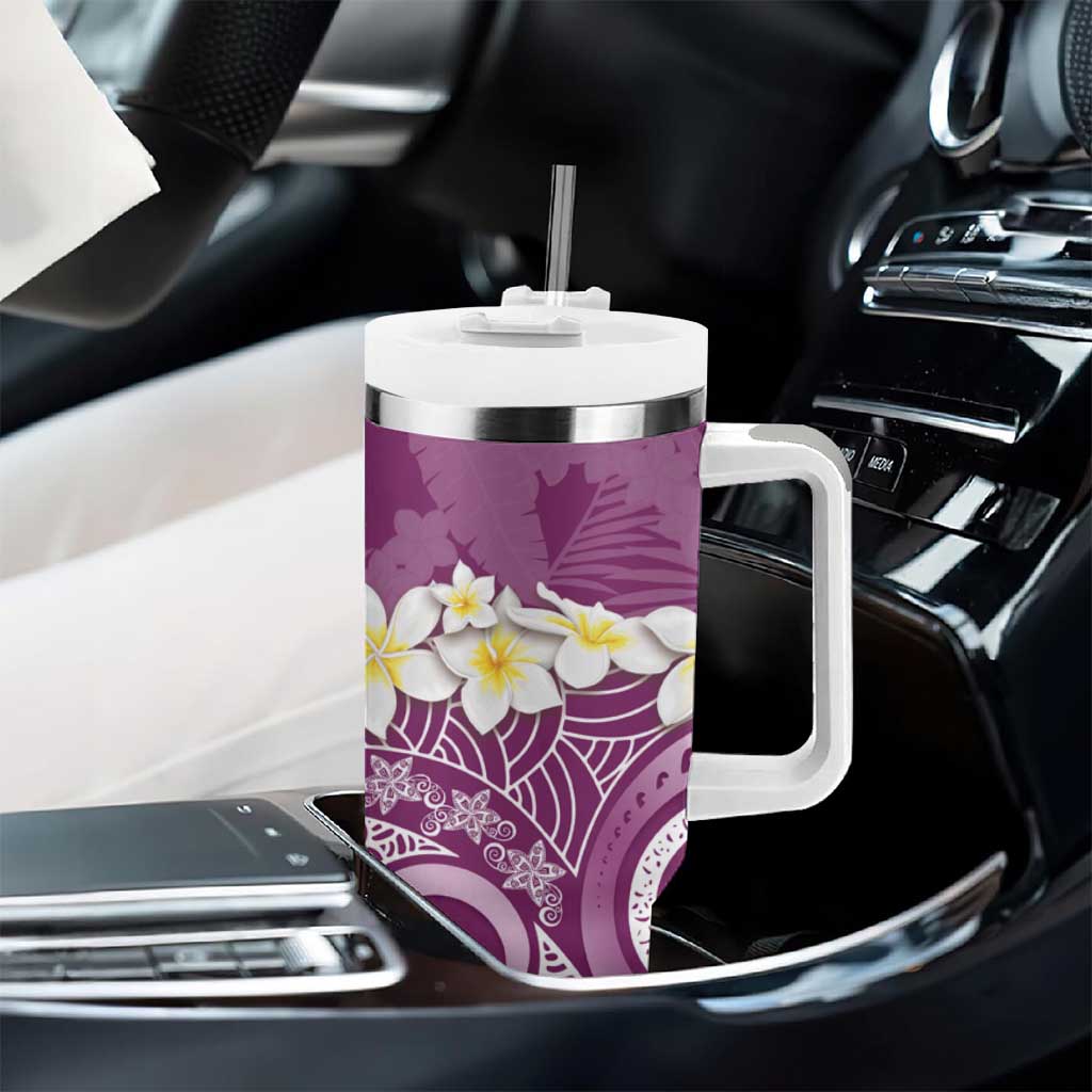 Pink Polynesian Tribal Frangipani Tropical Vibe Tumbler With Handle