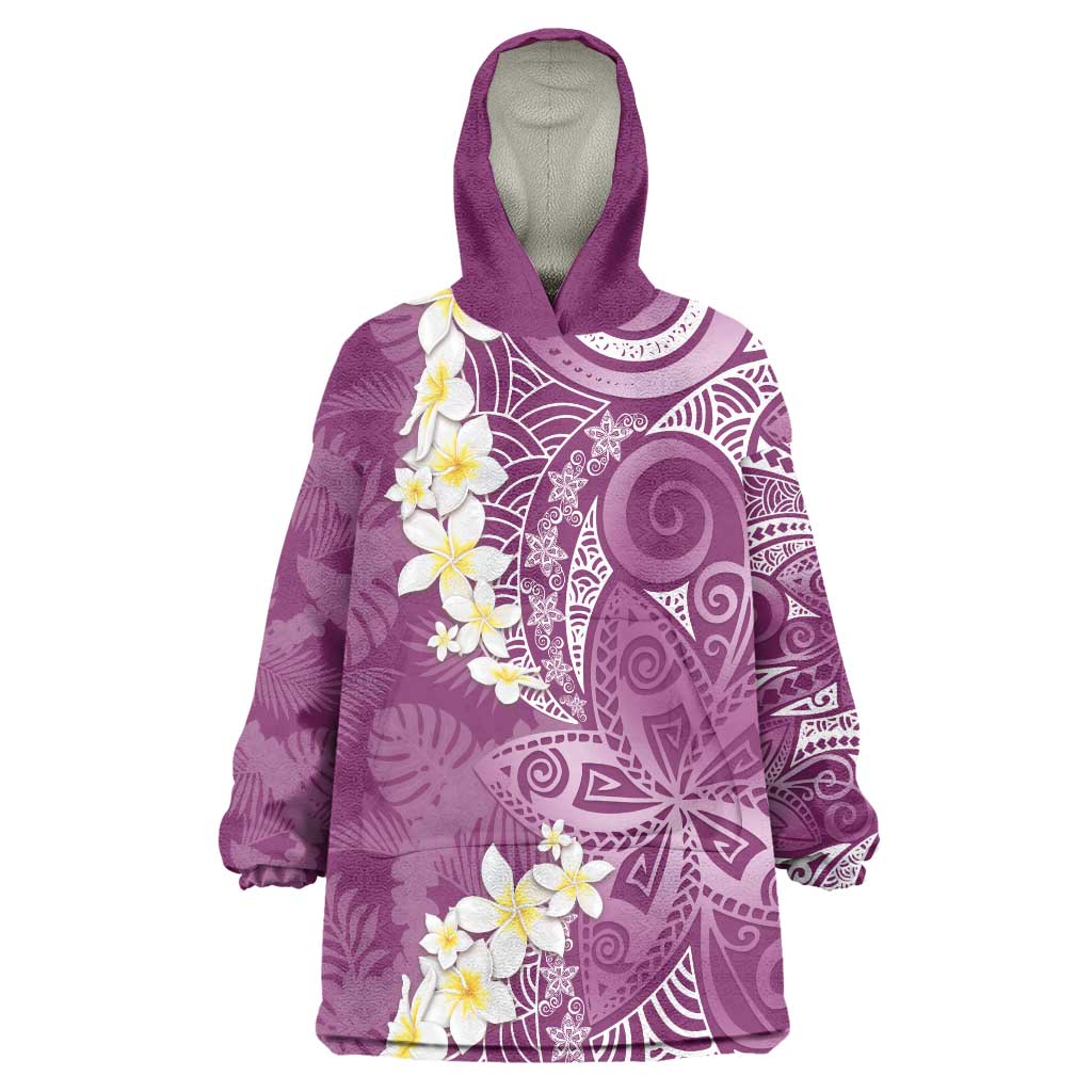 Pink Polynesian Tribal Frangipani Tropical Vibe Wearable Blanket Hoodie LT14 One Size Pink - Polynesian Pride