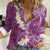 Pink Polynesian Tribal Frangipani Tropical Vibe Women Casual Shirt