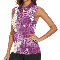 Pink Polynesian Tribal Frangipani Tropical Vibe Women Sleeveless Polo Shirt LT14 - Polynesian Pride