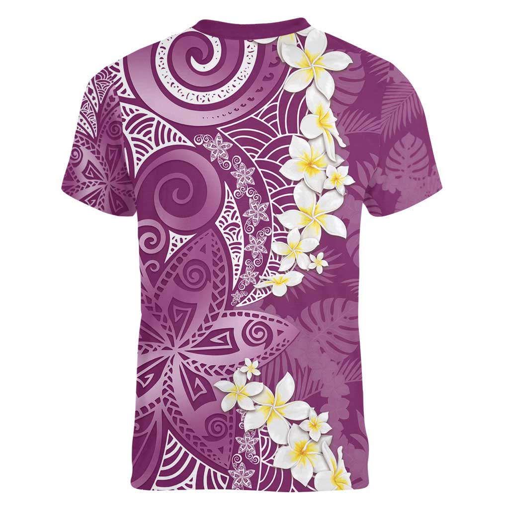 Pink Polynesian Tribal Frangipani Tropical Vibe Women V-Neck T-Shirt LT14 - Polynesian Pride