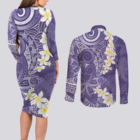 Violet Polynesian Tribal Frangipani Tropical Vibe Couples Matching Long Sleeve Bodycon Dress and Long Sleeve Button Shirt LT14 - Polynesian Pride