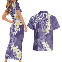 Violet Polynesian Tribal Frangipani Tropical Vibe Couples Matching Short Sleeve Bodycon Dress and Hawaiian Shirt LT14 - Polynesian Pride