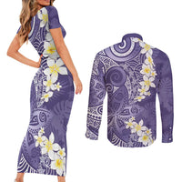Violet Polynesian Tribal Frangipani Tropical Vibe Couples Matching Short Sleeve Bodycon Dress and Long Sleeve Button Shirt LT14 - Polynesian Pride