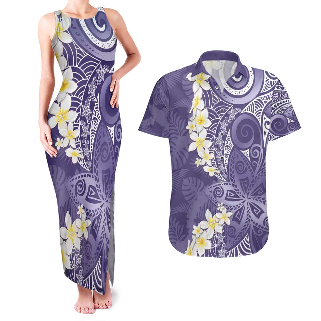 Violet Polynesian Tribal Frangipani Tropical Vibe Couples Matching Tank Maxi Dress and Hawaiian Shirt LT14 Violet - Polynesian Pride