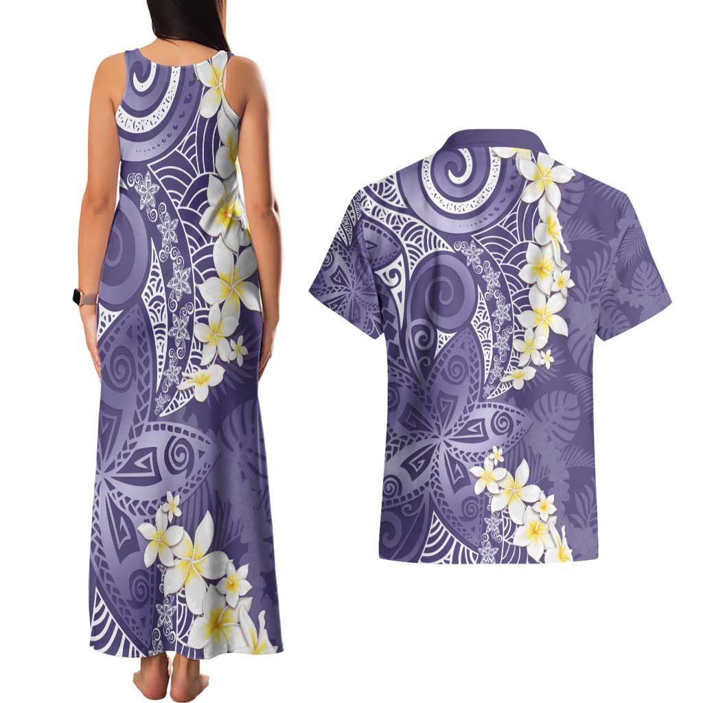 Violet Polynesian Tribal Frangipani Tropical Vibe Couples Matching Tank Maxi Dress and Hawaiian Shirt LT14 - Polynesian Pride
