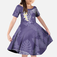 Violet Polynesian Tribal Frangipani Tropical Vibe Family Matching Long Sleeve Bodycon Dress and Hawaiian Shirt LT14 Daughter's Dress Violet - Polynesian Pride