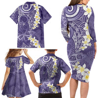 Violet Polynesian Tribal Frangipani Tropical Vibe Family Matching Long Sleeve Bodycon Dress and Hawaiian Shirt LT14 - Polynesian Pride