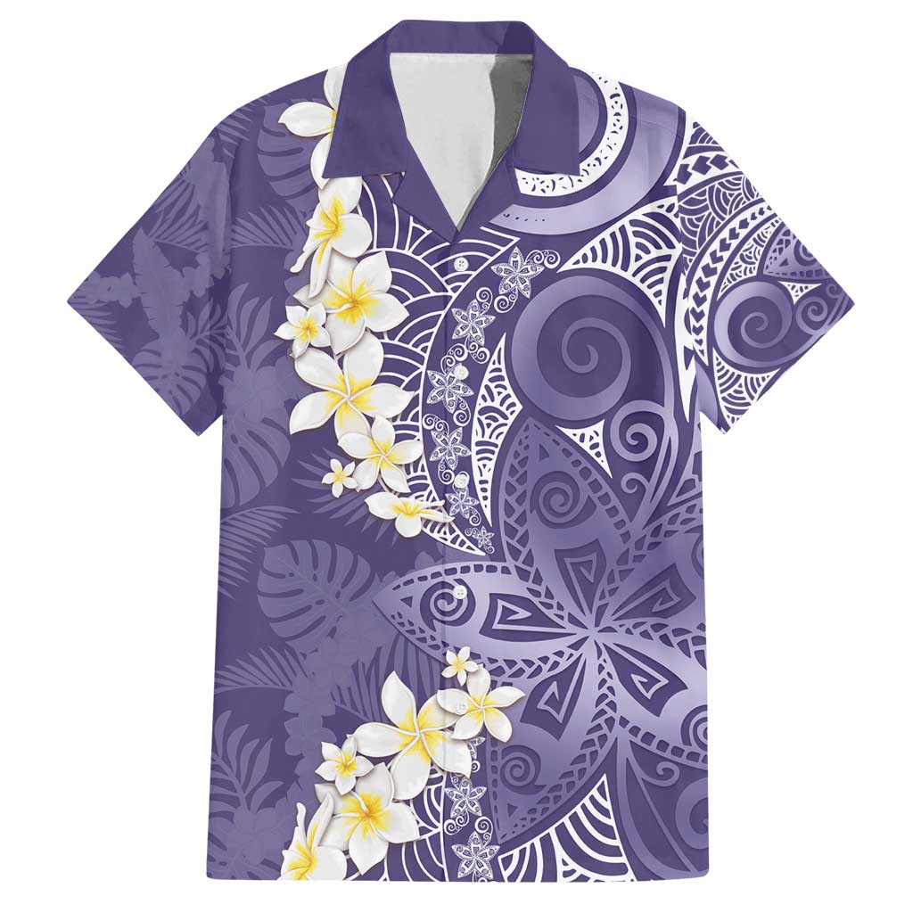 Violet Polynesian Tribal Frangipani Tropical Vibe Family Matching Long Sleeve Bodycon Dress and Hawaiian Shirt LT14 Dad's Shirt - Short Sleeve Violet - Polynesian Pride