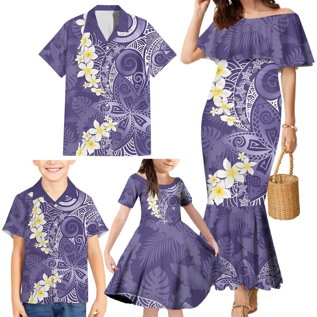 Violet Polynesian Tribal Frangipani Tropical Vibe Family Matching Mermaid Dress and Hawaiian Shirt LT14 - Polynesian Pride