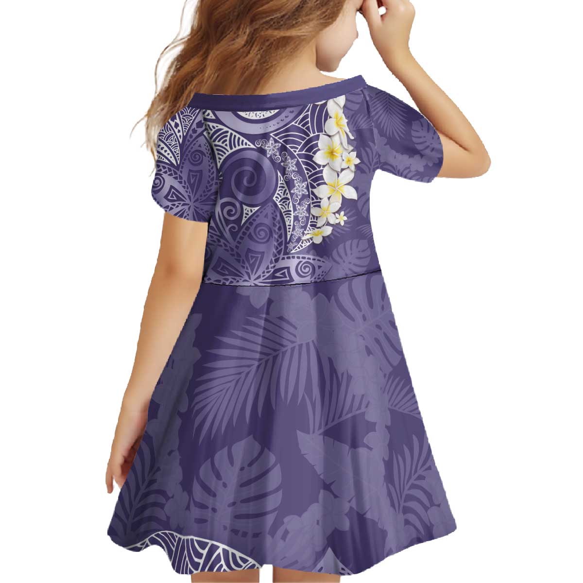 Violet Polynesian Tribal Frangipani Tropical Vibe Family Matching Off The Shoulder Long Sleeve Dress and Hawaiian Shirt LT14 - Polynesian Pride