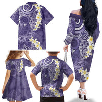 Violet Polynesian Tribal Frangipani Tropical Vibe Family Matching Off The Shoulder Long Sleeve Dress and Hawaiian Shirt LT14 - Polynesian Pride