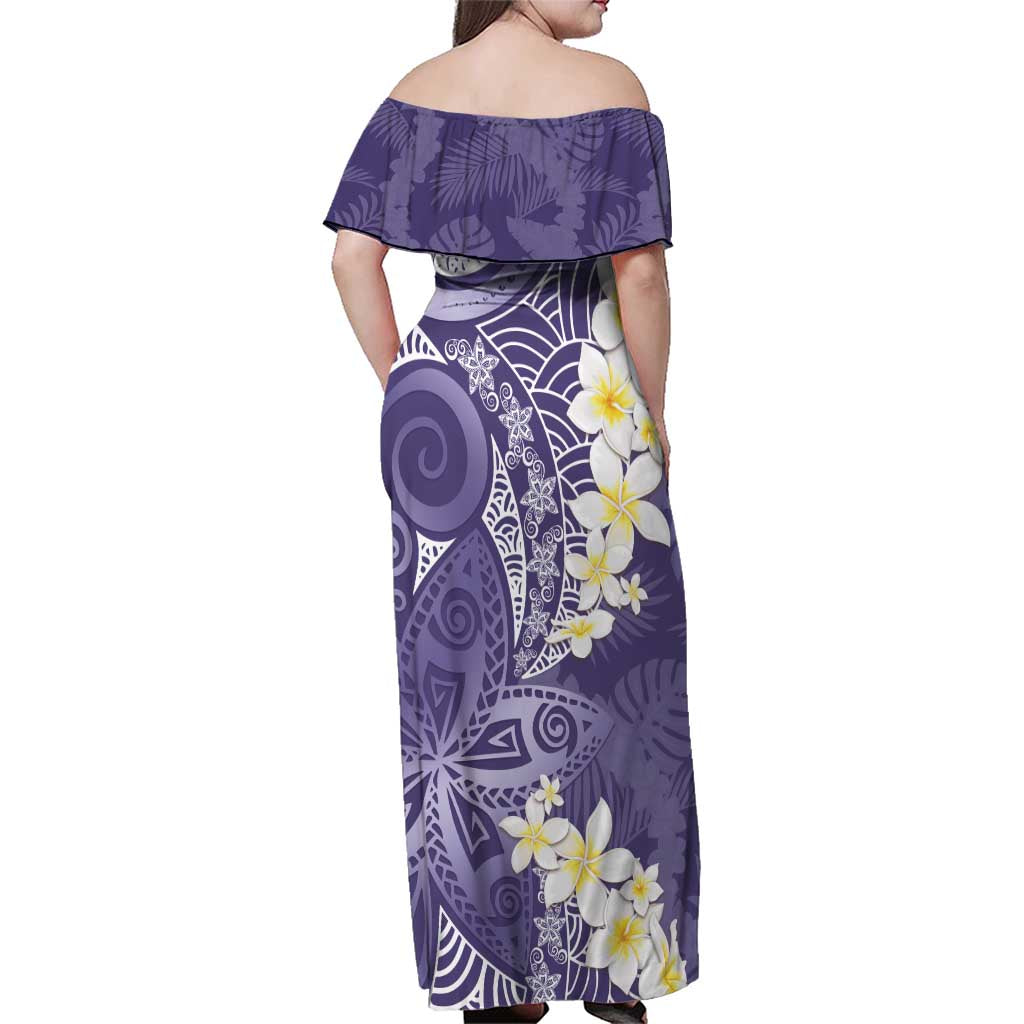 Violet Polynesian Tribal Frangipani Tropical Vibe Family Matching Off Shoulder Maxi Dress and Hawaiian Shirt LT14 - Polynesian Pride