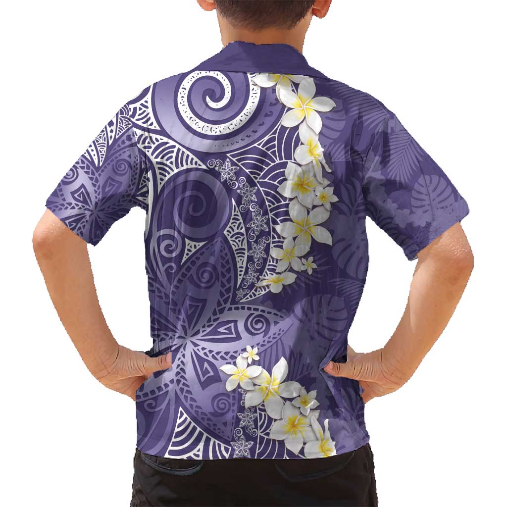Violet Polynesian Tribal Frangipani Tropical Vibe Family Matching Off Shoulder Short Dress and Hawaiian Shirt LT14 - Polynesian Pride