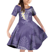 Violet Polynesian Tribal Frangipani Tropical Vibe Family Matching Off Shoulder Short Dress and Hawaiian Shirt LT14 Daughter's Dress Violet - Polynesian Pride