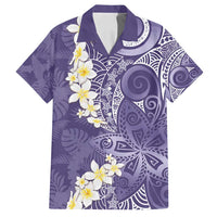 Violet Polynesian Tribal Frangipani Tropical Vibe Family Matching Off Shoulder Short Dress and Hawaiian Shirt LT14 Dad's Shirt - Short Sleeve Violet - Polynesian Pride