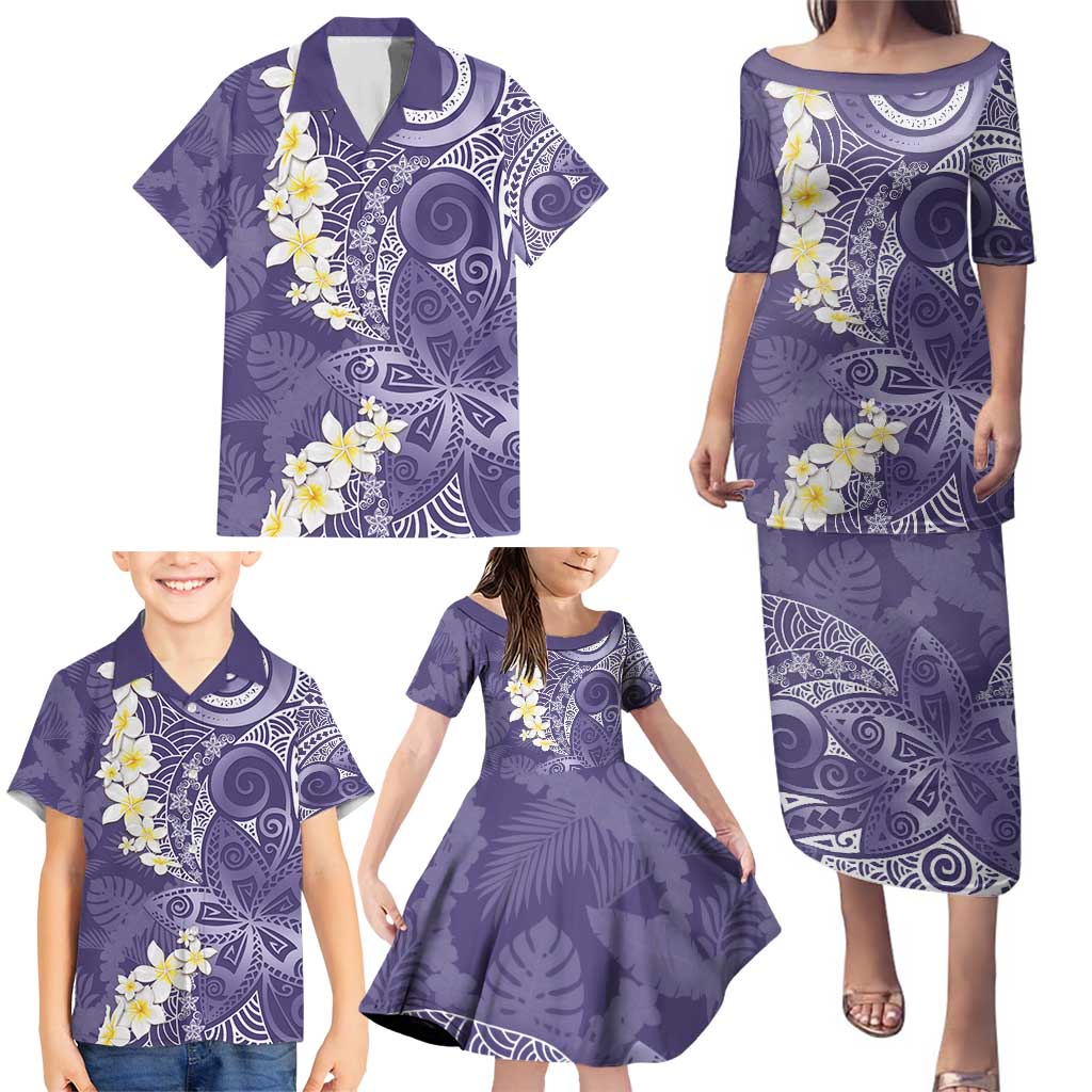 Violet Polynesian Tribal Frangipani Tropical Vibe Family Matching Puletasi and Hawaiian Shirt LT14 - Polynesian Pride