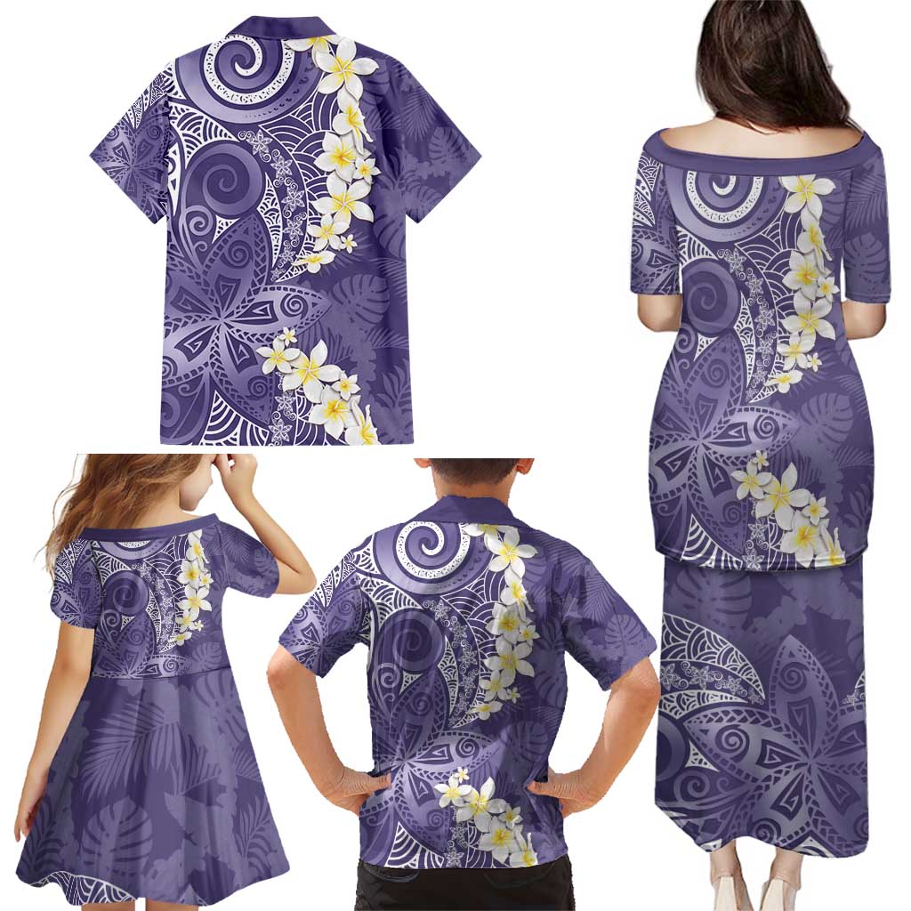 Violet Polynesian Tribal Frangipani Tropical Vibe Family Matching Puletasi and Hawaiian Shirt LT14 - Polynesian Pride