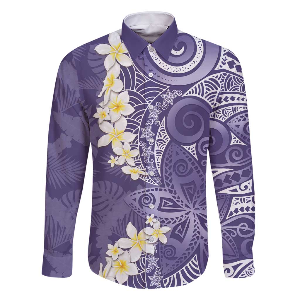 Violet Polynesian Tribal Frangipani Tropical Vibe Family Matching Short Sleeve Bodycon Dress and Hawaiian Shirt LT14 Dad's Shirt - Long Sleeve Violet - Polynesian Pride