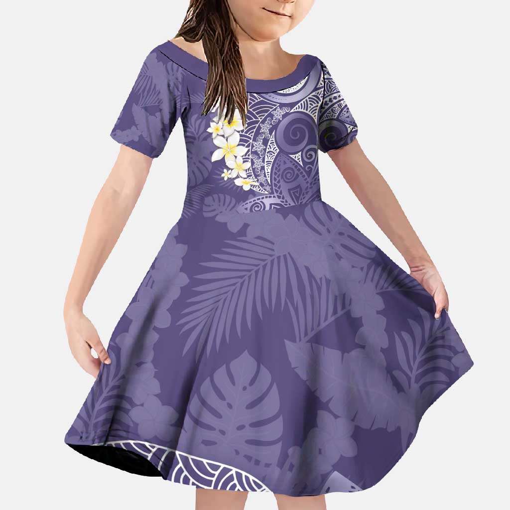 Violet Polynesian Tribal Frangipani Tropical Vibe Family Matching Tank Maxi Dress and Hawaiian Shirt LT14 Daughter's Dress Violet - Polynesian Pride