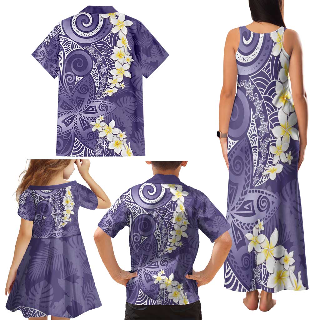 Violet Polynesian Tribal Frangipani Tropical Vibe Family Matching Tank Maxi Dress and Hawaiian Shirt LT14 - Polynesian Pride