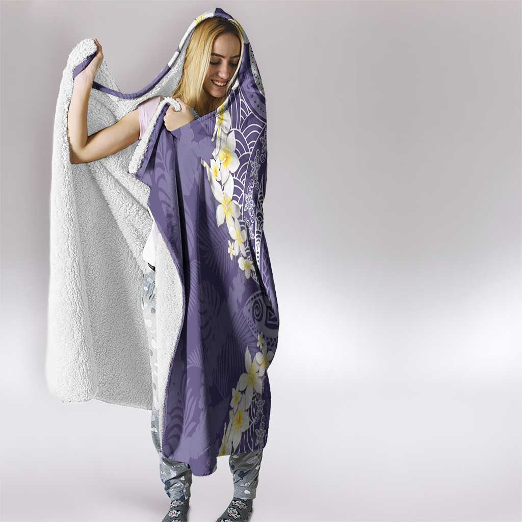 Violet Polynesian Tribal Frangipani Tropical Vibe Hooded Blanket