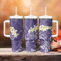 Violet Polynesian Tribal Frangipani Tropical Vibe Tumbler With Handle