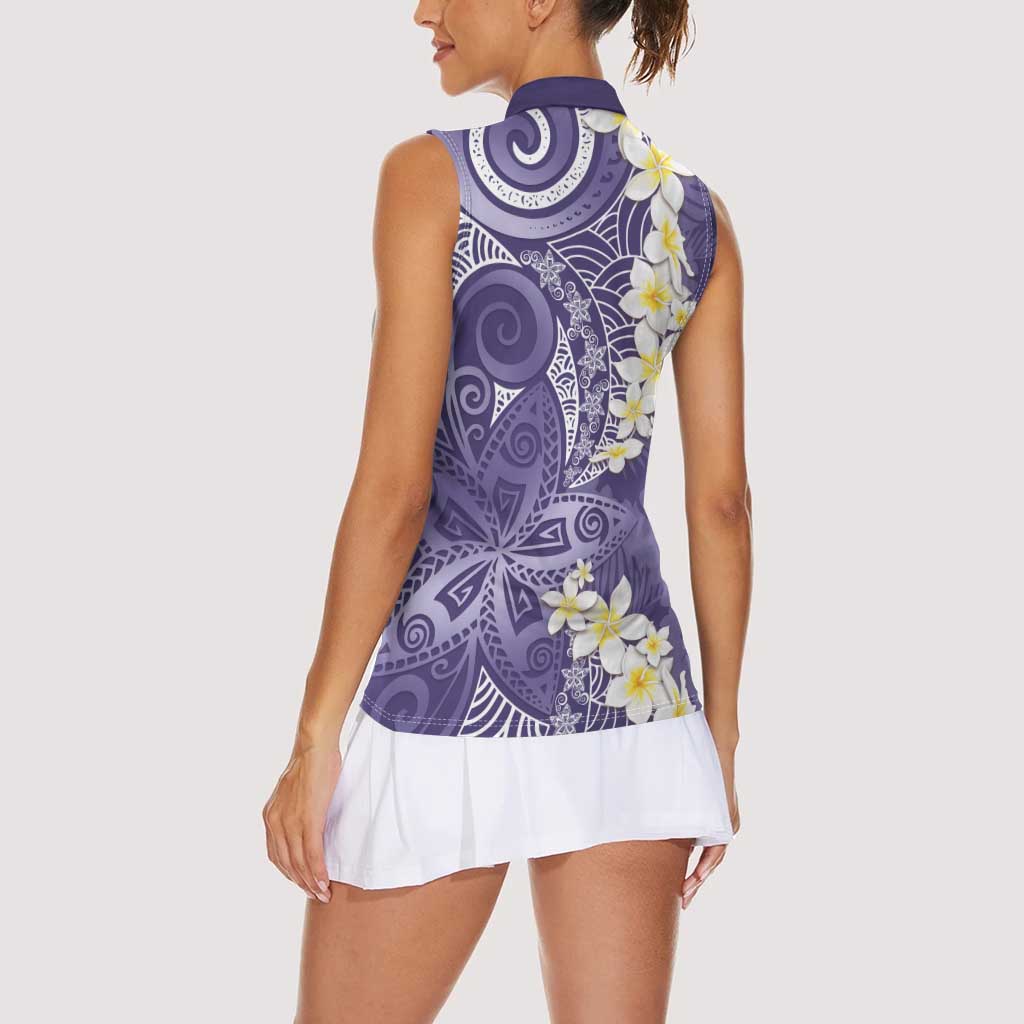 Violet Polynesian Tribal Frangipani Tropical Vibe Women Sleeveless Polo Shirt LT14 - Polynesian Pride