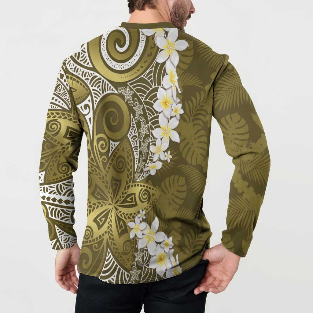 Gold Polynesian Tribal Frangipani Tropical Vibe Button Sweatshirt