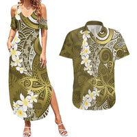 Gold Polynesian Tribal Frangipani Tropical Vibe Couples Matching Summer Maxi Dress and Hawaiian Shirt LT14 Gold - Polynesian Pride