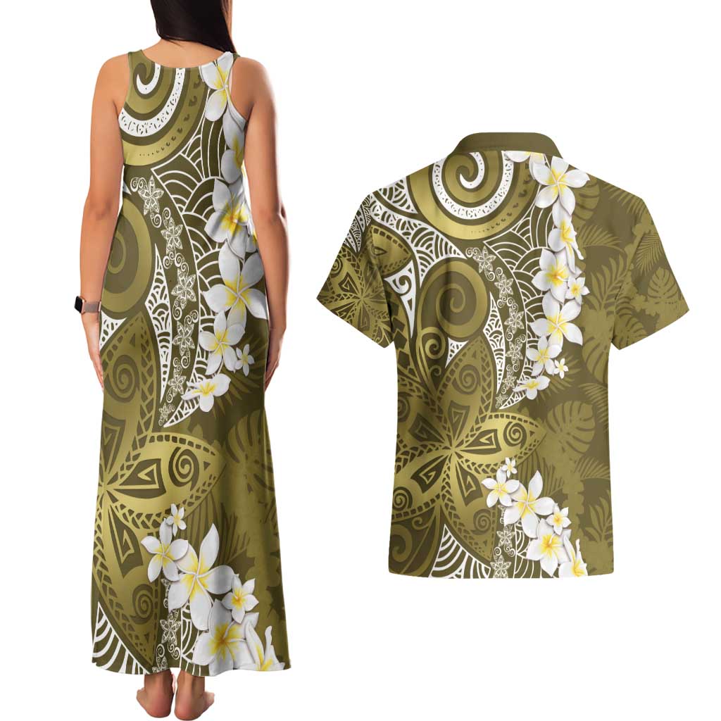 Gold Polynesian Tribal Frangipani Tropical Vibe Couples Matching Tank Maxi Dress and Hawaiian Shirt LT14 - Polynesian Pride