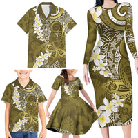 Gold Polynesian Tribal Frangipani Tropical Vibe Family Matching Long Sleeve Bodycon Dress and Hawaiian Shirt LT14 - Polynesian Pride