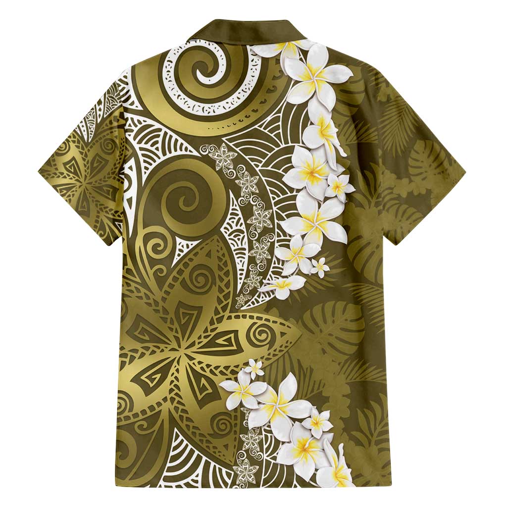 Gold Polynesian Tribal Frangipani Tropical Vibe Family Matching Long Sleeve Bodycon Dress and Hawaiian Shirt LT14 - Polynesian Pride