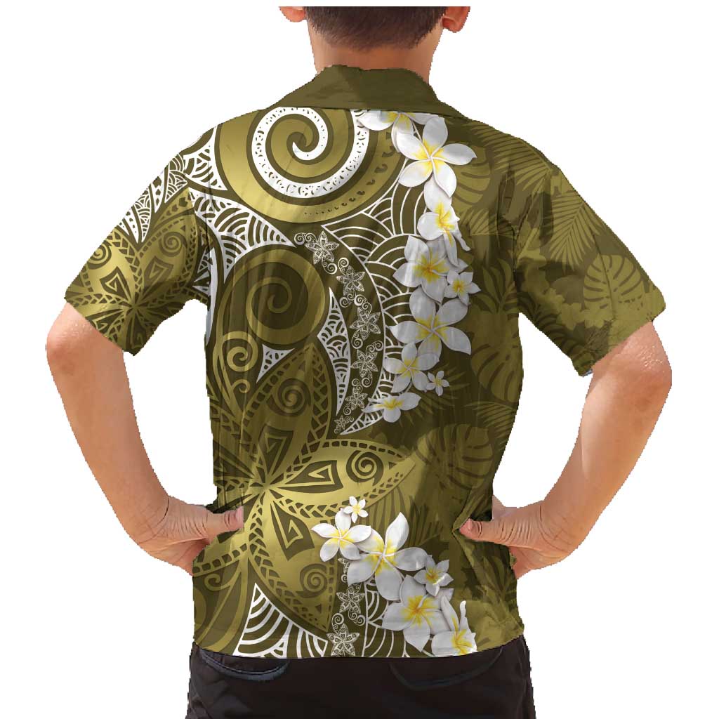 Gold Polynesian Tribal Frangipani Tropical Vibe Family Matching Mermaid Dress and Hawaiian Shirt LT14 - Polynesian Pride