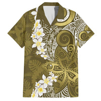 Gold Polynesian Tribal Frangipani Tropical Vibe Family Matching Off The Shoulder Long Sleeve Dress and Hawaiian Shirt LT14 Dad's Shirt - Short Sleeve Gold - Polynesian Pride