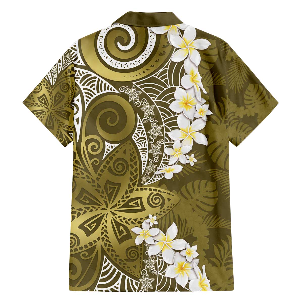 Gold Polynesian Tribal Frangipani Tropical Vibe Family Matching Off The Shoulder Long Sleeve Dress and Hawaiian Shirt LT14 - Polynesian Pride