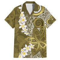Gold Polynesian Tribal Frangipani Tropical Vibe Family Matching Off Shoulder Maxi Dress and Hawaiian Shirt LT14 Dad's Shirt - Short Sleeve Gold - Polynesian Pride
