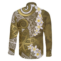 Gold Polynesian Tribal Frangipani Tropical Vibe Family Matching Off Shoulder Short Dress and Hawaiian Shirt LT14 - Polynesian Pride