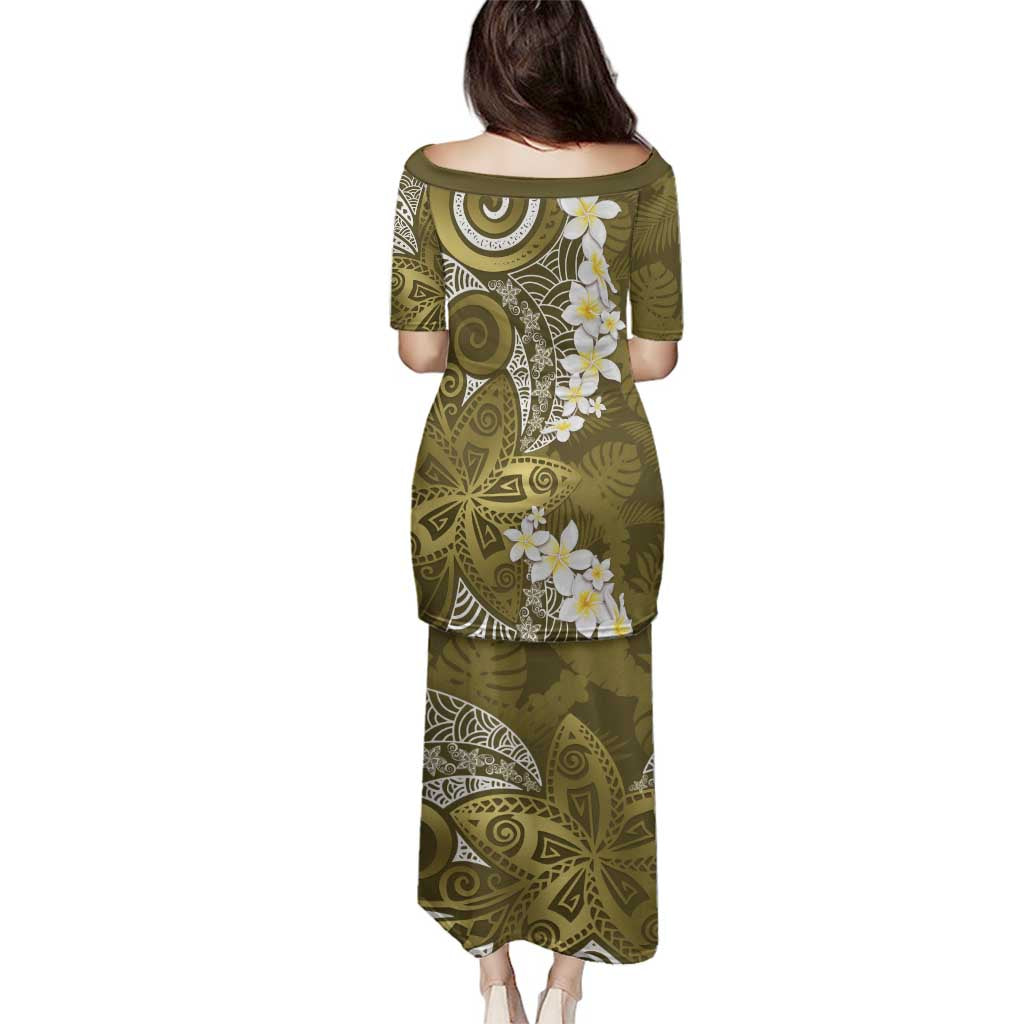 Gold Polynesian Tribal Frangipani Tropical Vibe Family Matching Puletasi and Hawaiian Shirt LT14 - Polynesian Pride