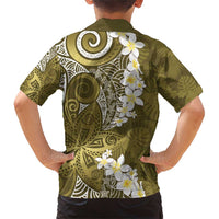 Gold Polynesian Tribal Frangipani Tropical Vibe Family Matching Short Sleeve Bodycon Dress and Hawaiian Shirt LT14 - Polynesian Pride