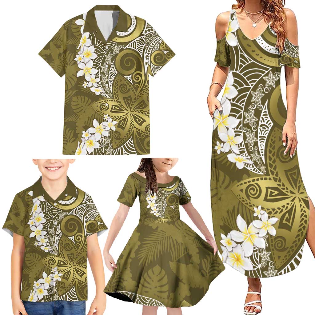 Gold Polynesian Tribal Frangipani Tropical Vibe Family Matching Summer Maxi Dress and Hawaiian Shirt LT14 - Polynesian Pride