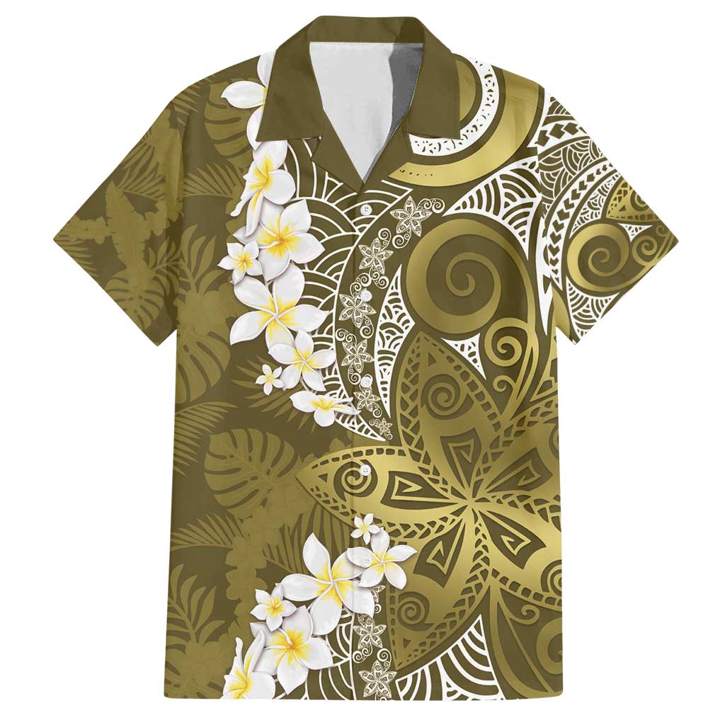 Gold Polynesian Tribal Frangipani Tropical Vibe Family Matching Summer Maxi Dress and Hawaiian Shirt LT14 Dad's Shirt - Short Sleeve Gold - Polynesian Pride