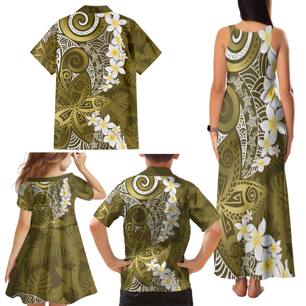 Gold Polynesian Tribal Frangipani Tropical Vibe Family Matching Tank Maxi Dress and Hawaiian Shirt LT14 - Polynesian Pride