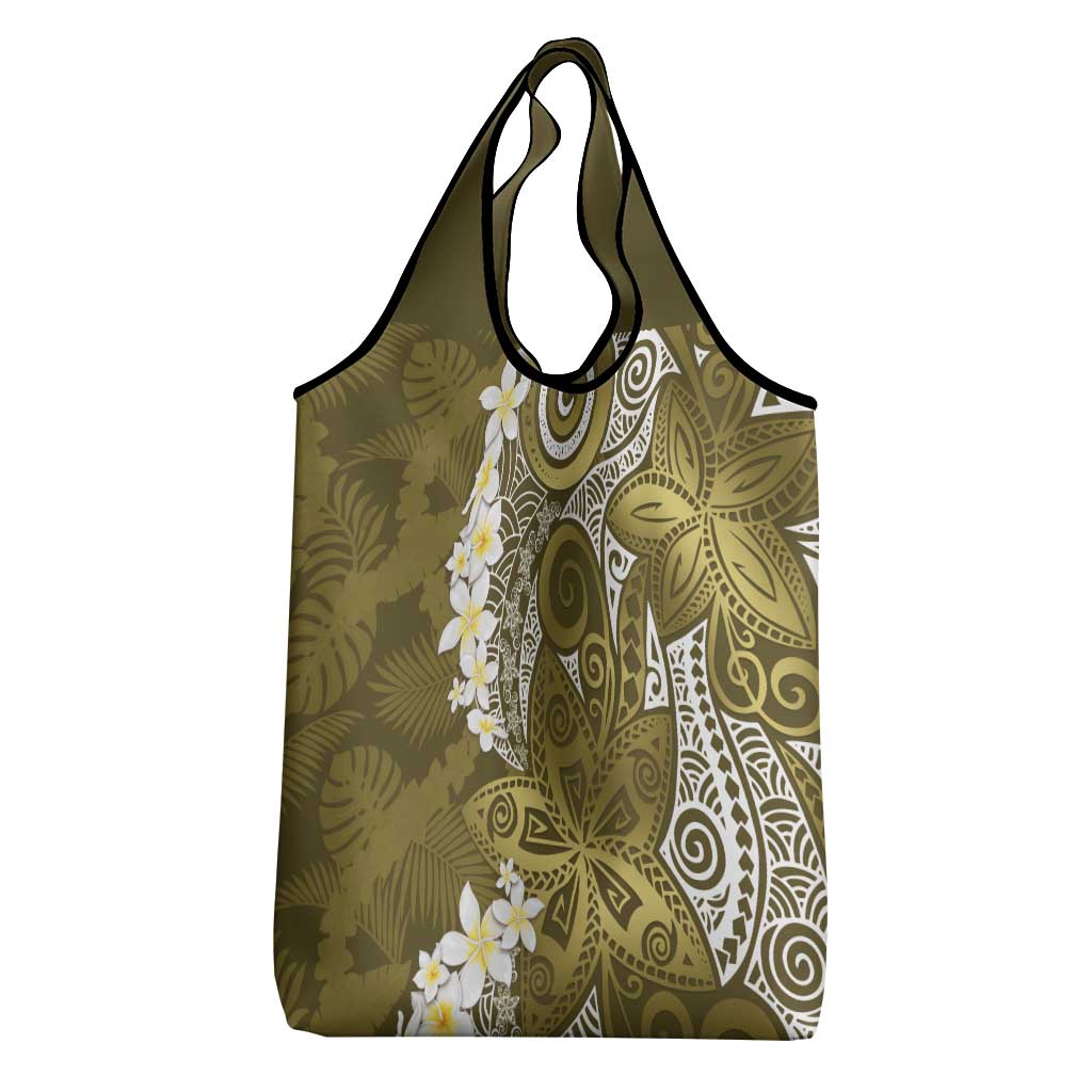 Gold Polynesian Tribal Frangipani Tropical Vibe Grocery Bag LT14 - Polynesian Pride