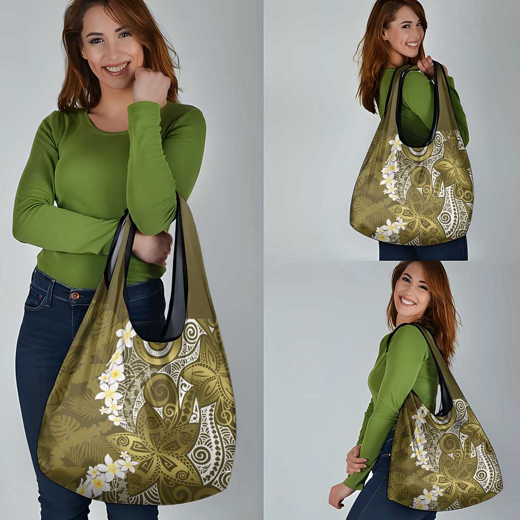 Gold Polynesian Tribal Frangipani Tropical Vibe Grocery Bag LT14 - Polynesian Pride