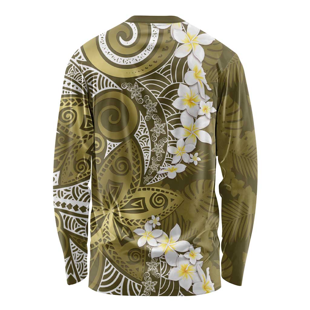 Gold Polynesian Tribal Frangipani Tropical Vibe Long Sleeve Shirt
