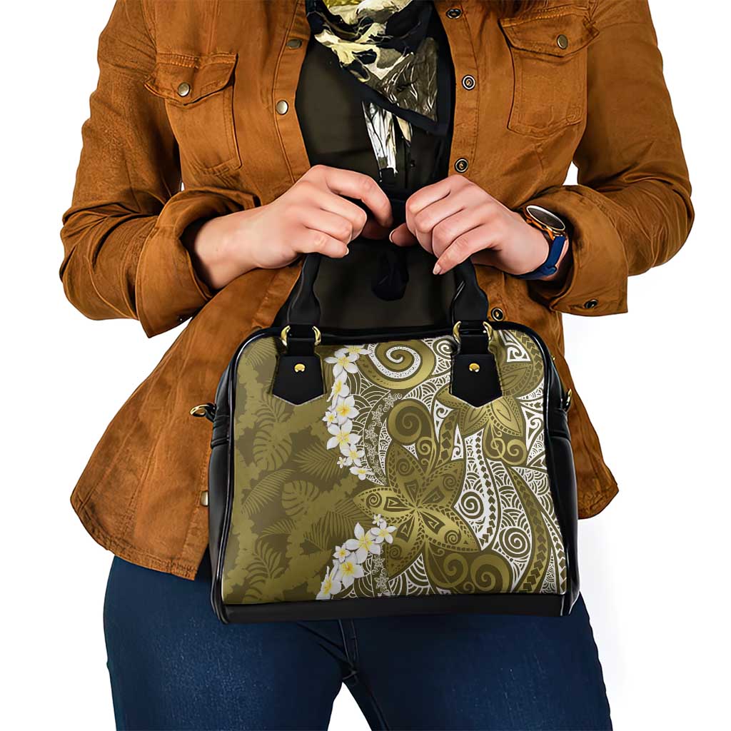 Gold Polynesian Tribal Frangipani Tropical Vibe Shoulder Handbag