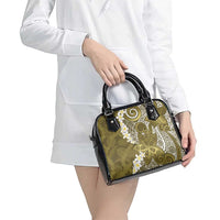 Gold Polynesian Tribal Frangipani Tropical Vibe Shoulder Handbag